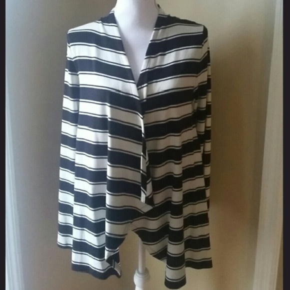 🆕INC Ribbed Black & White Striped Open-Front Cardigan - Picture 4 of 4